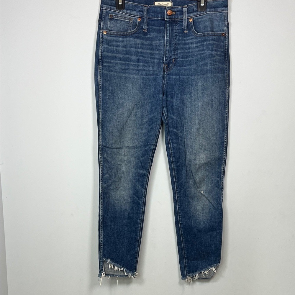 Madewell Women's Medium Blue High Rise  Ankle Skinny Jeans Raw Hem‎ Size 30